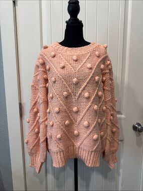 Cozy Pom-Pom Knit Sweater - Peach